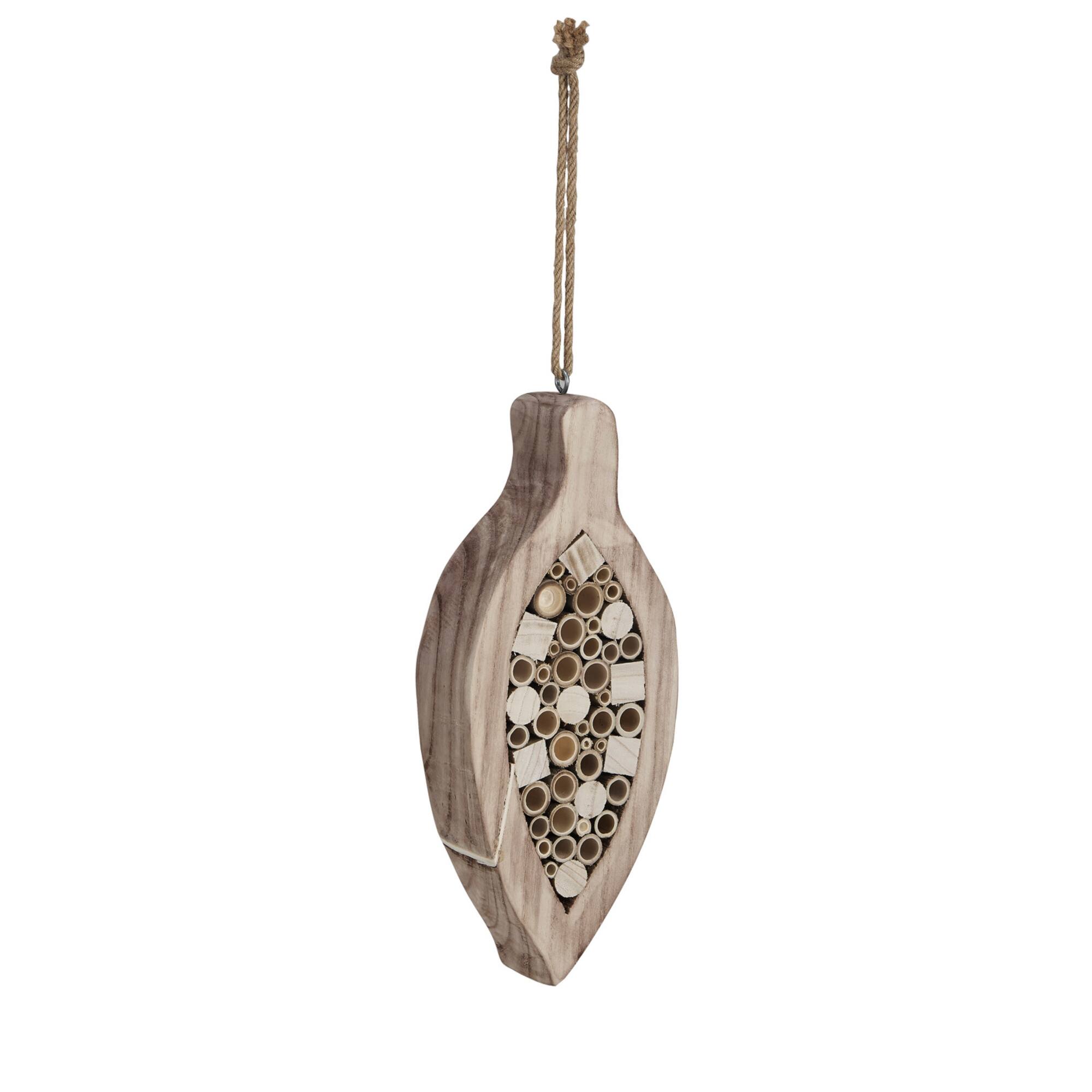 Hello Honey® 15.75" Natural Paulownia Wood & Bamboo Insect House with Jute Hanger